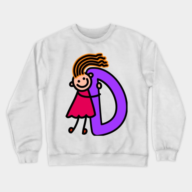 Letter D for girls alphabet Kids Colorful Cartoon Character Crewneck Sweatshirt by funwithletters